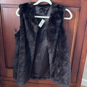 Talbots Brown Faux Fur Vest NWT